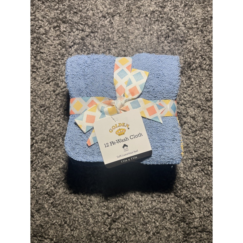 Golden 100% Cotten Wash Cloth Set Of  12. 6 Colors In Set‎ , Ribbon Wrapped